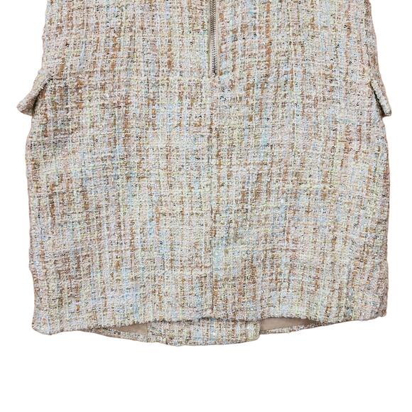 Forever 21 Tweed Sheath Dress S Women Tank Double Breast Cream Aqua Blue Sequins - Picture 11 of 11